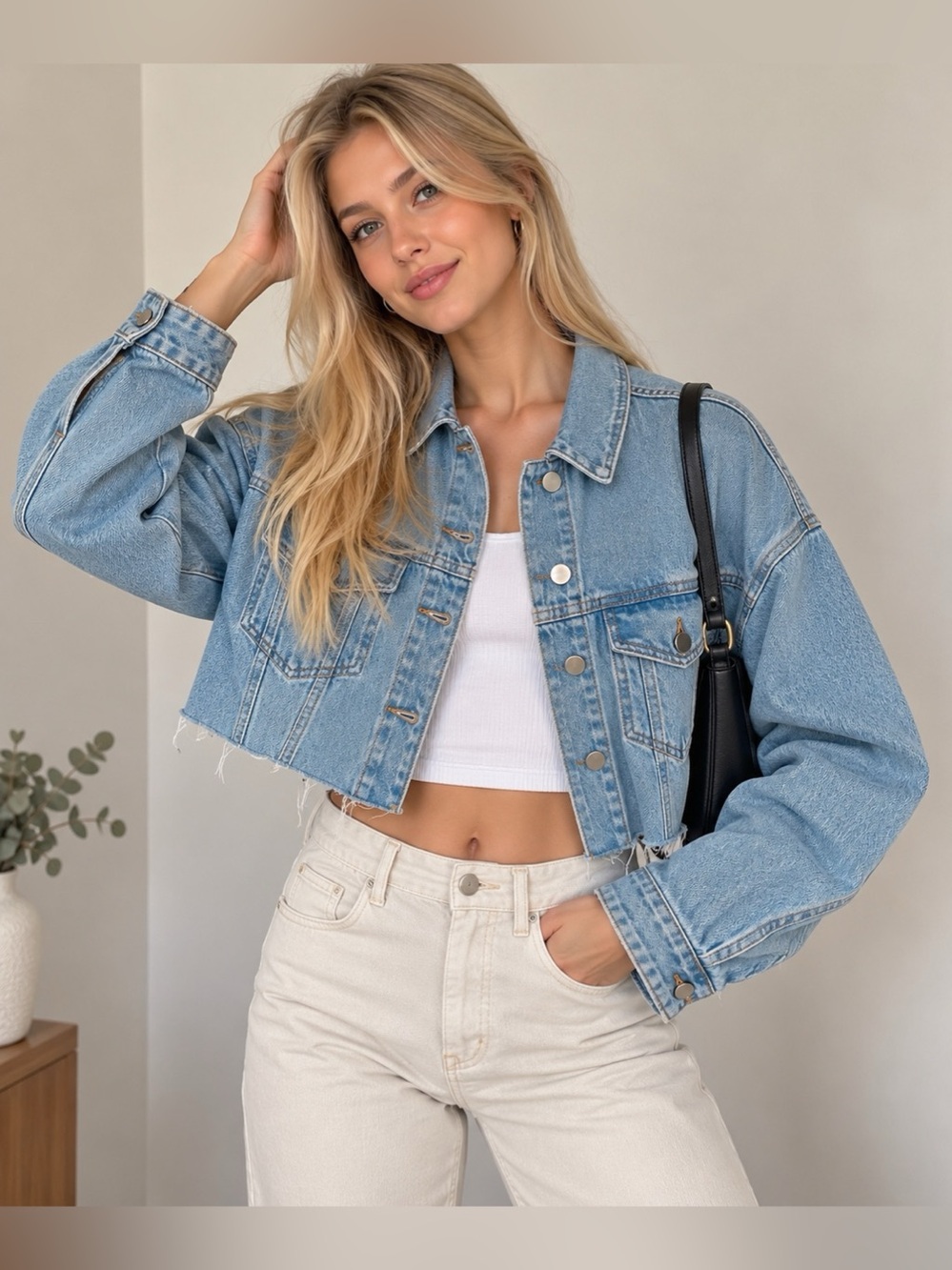 ZARA TRF Authentic Denim Light Wash Raw Hem Cropped Jean Jacket